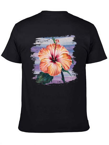 Hibiscus Flower Graphic Black T-Shirt