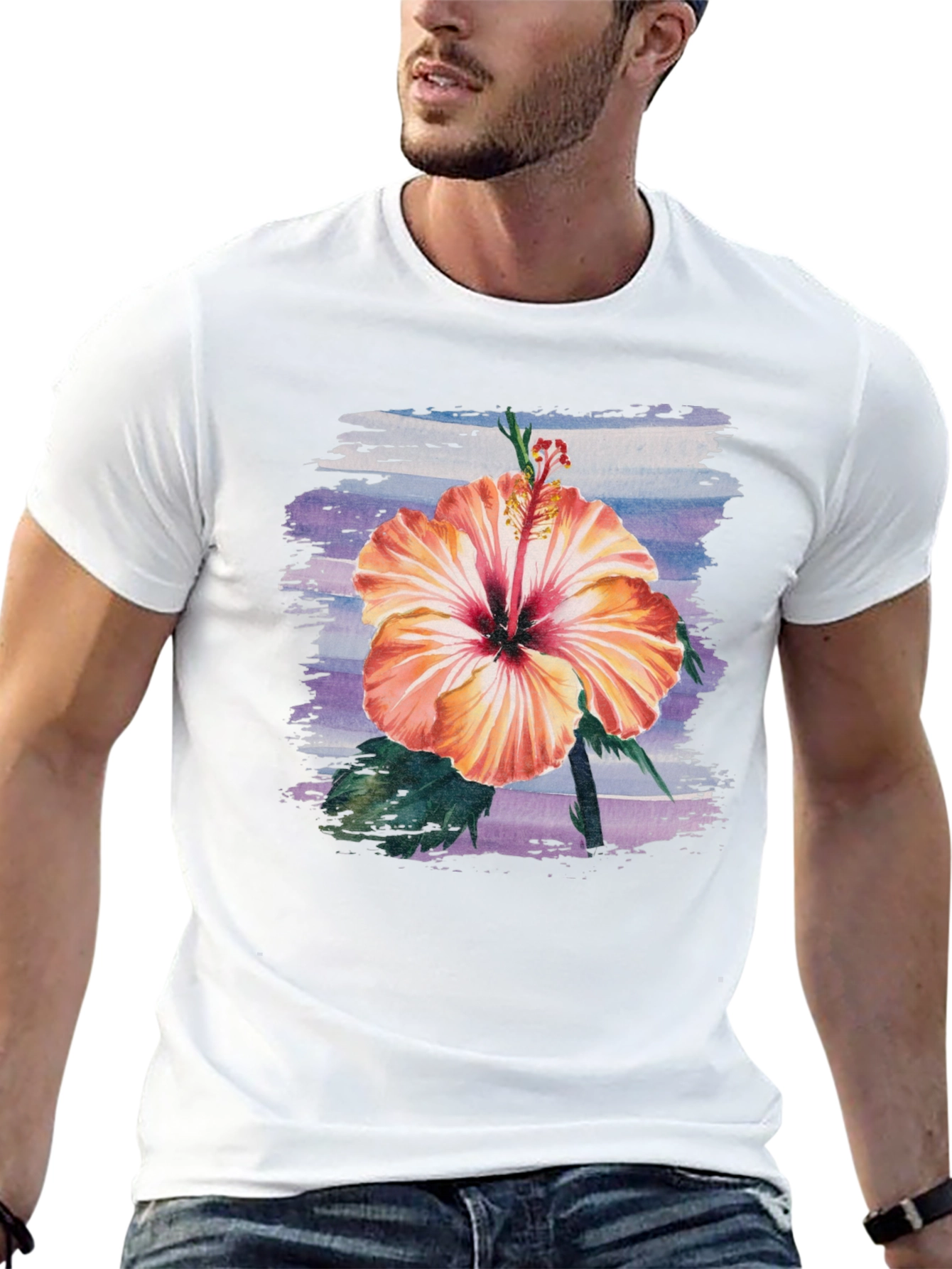 Hibiscus Flower Graphic Black T-Shirt