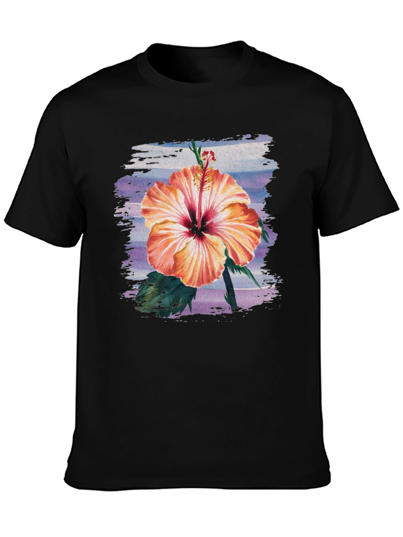 Hibiscus Flower Graphic Black T-Shirt