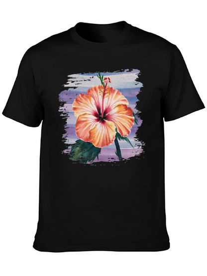 Hibiscus Flower Graphic Black T-Shirt