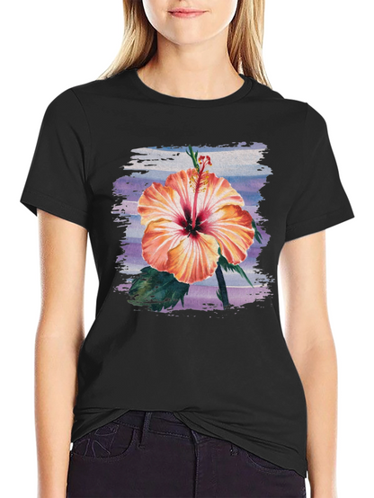 Hibiscus Flower Graphic Black T-Shirt