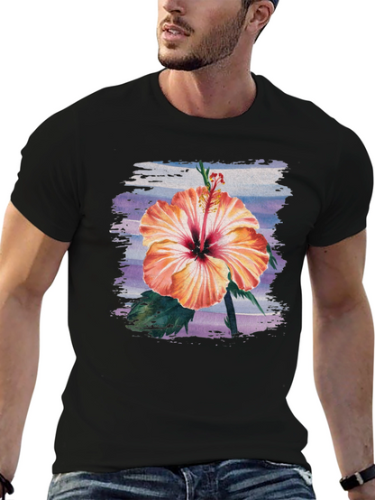 Hibiscus Flower Graphic Black T-Shirt