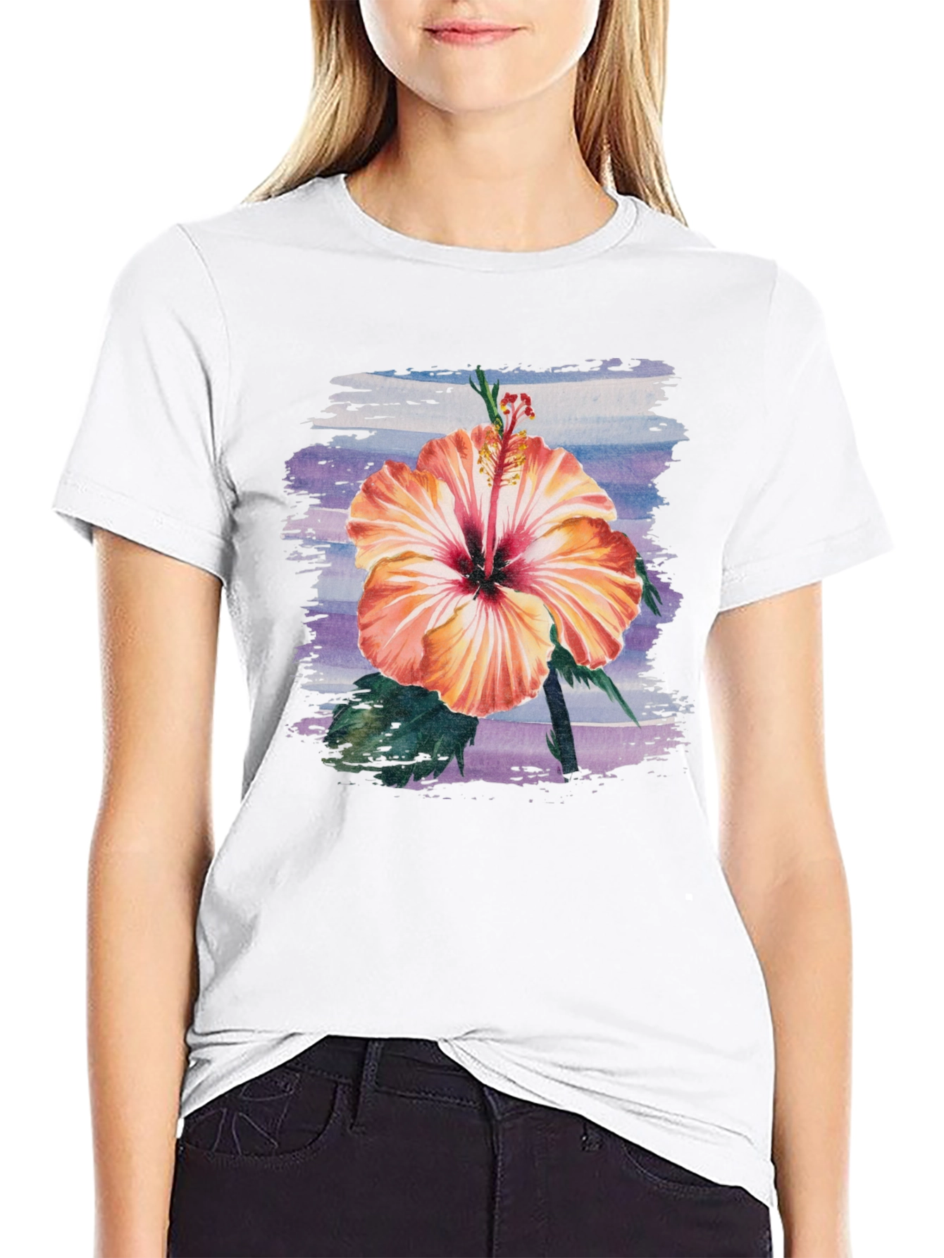 Hibiscus Flower Graphic Black T-Shirt