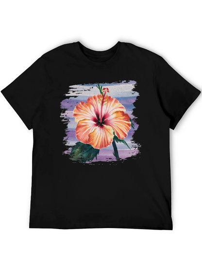Hibiscus Flower Graphic Black T-Shirt