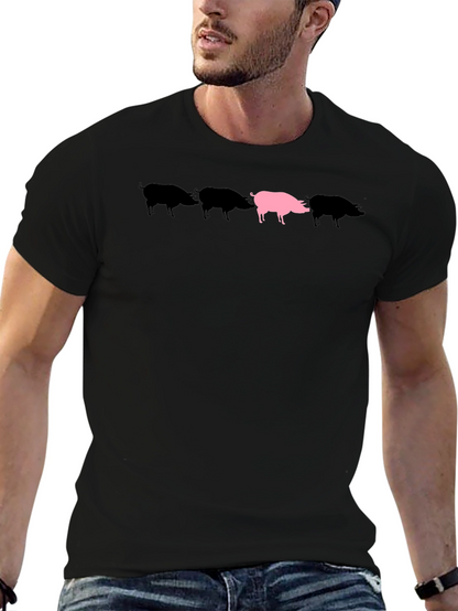 Stand Out Pig Graphic Tee - Black Cotton Shirt