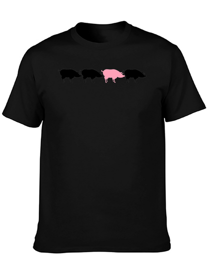 Stand Out Pig Graphic Tee - Black Cotton Shirt