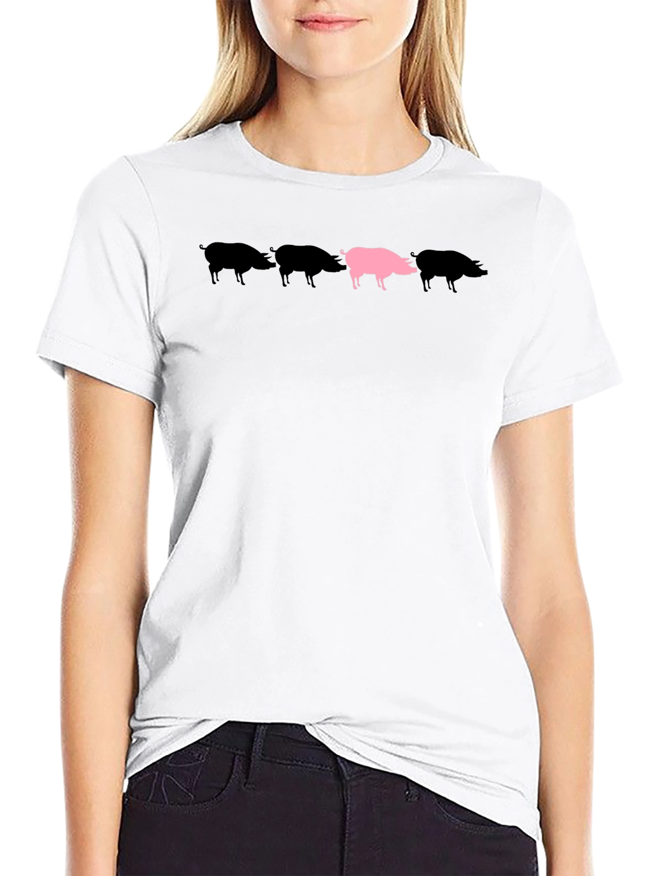Stand Out Pig Graphic Tee - Black Cotton Shirt