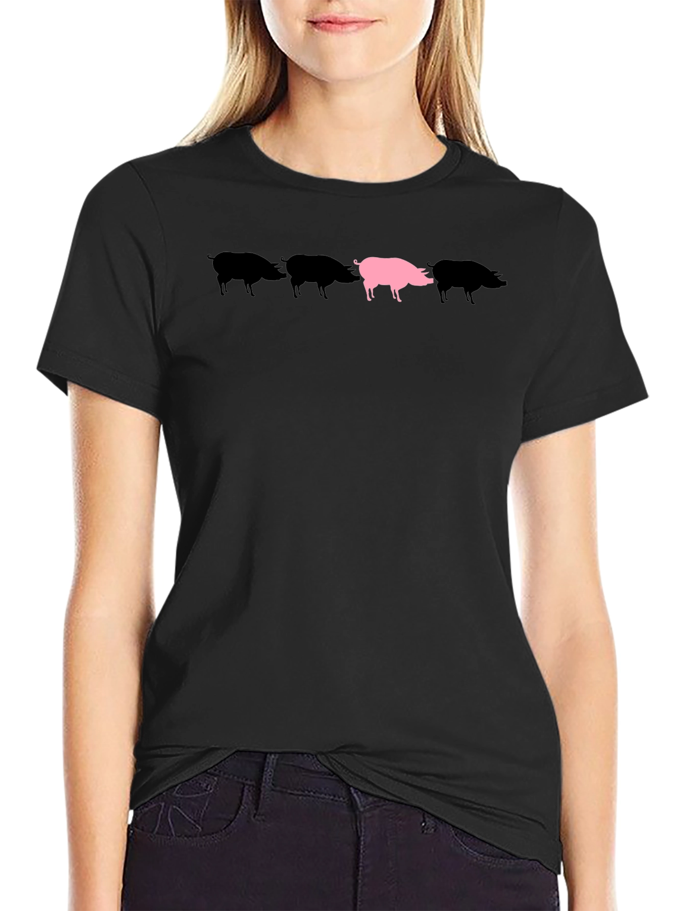 Stand Out Pig Graphic Tee - Black Cotton Shirt