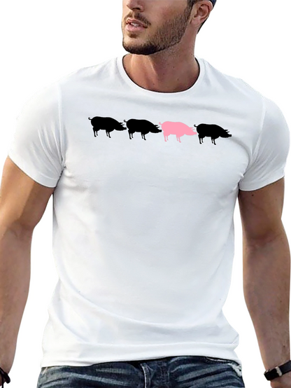 Stand Out Pig Graphic Tee - Black Cotton Shirt