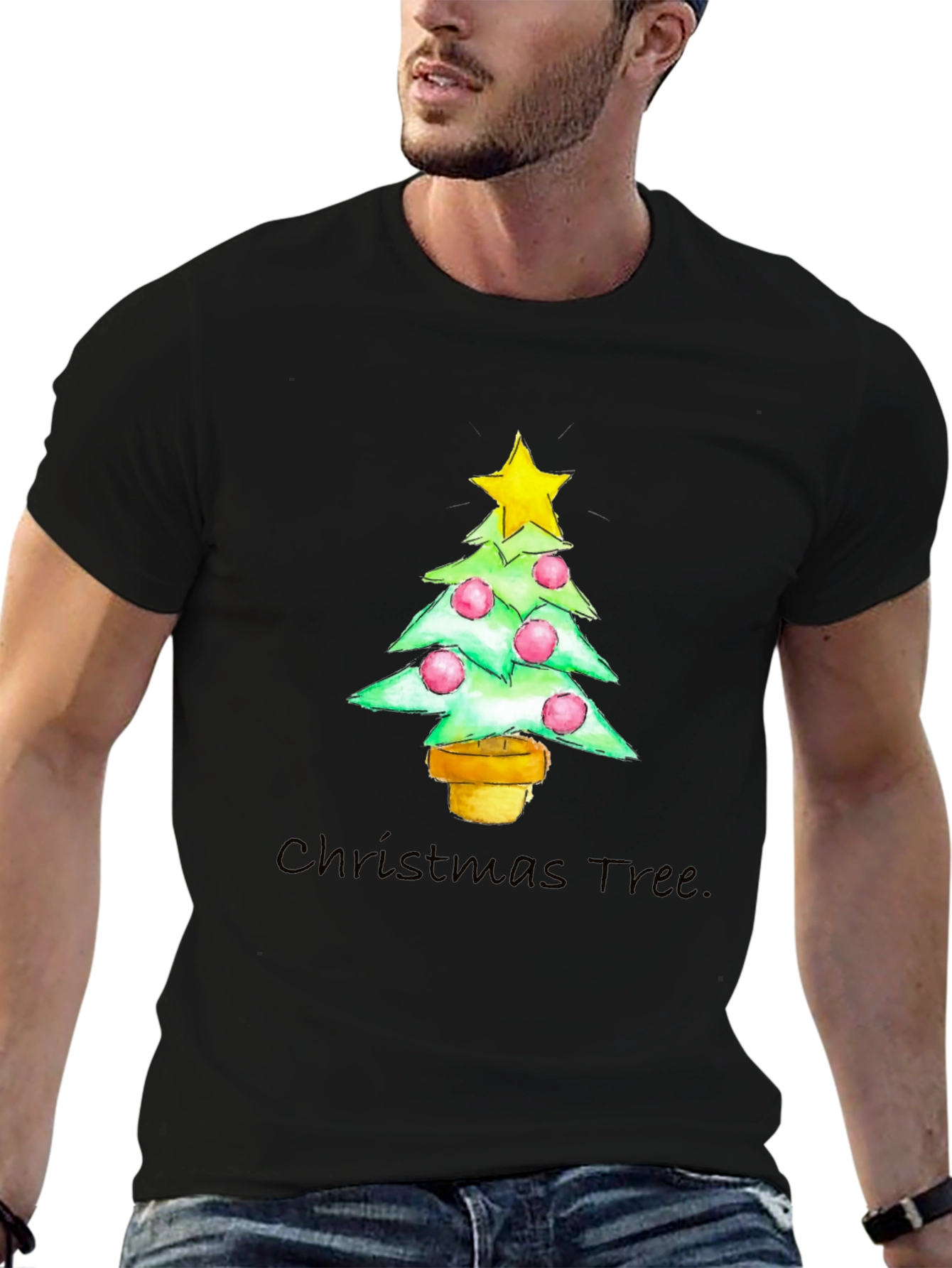 Festive Christmas Tree Graphic Tee - Holiday Apparel