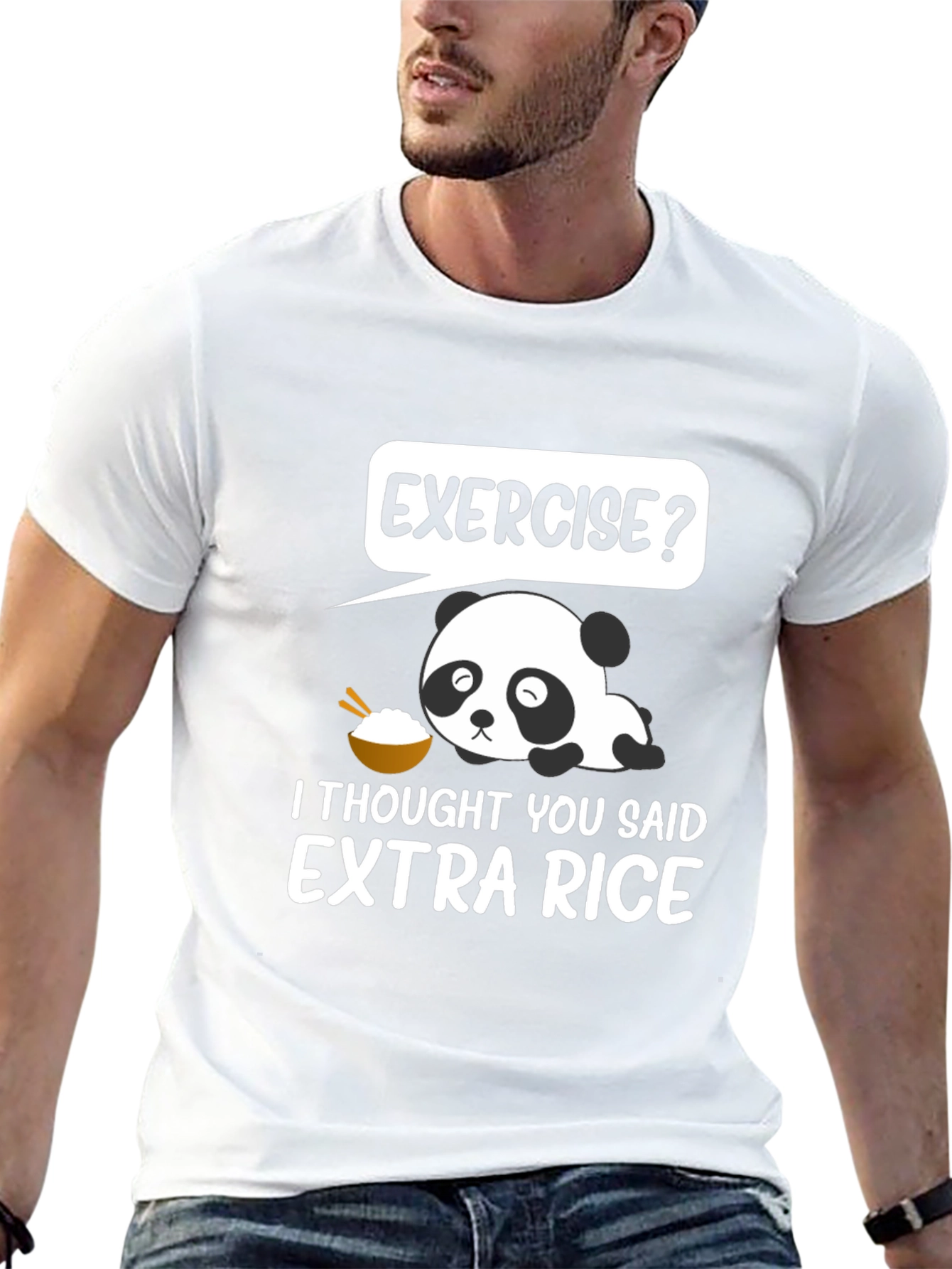 Exercise? Extra Rice Panda Graphic T-Shirt