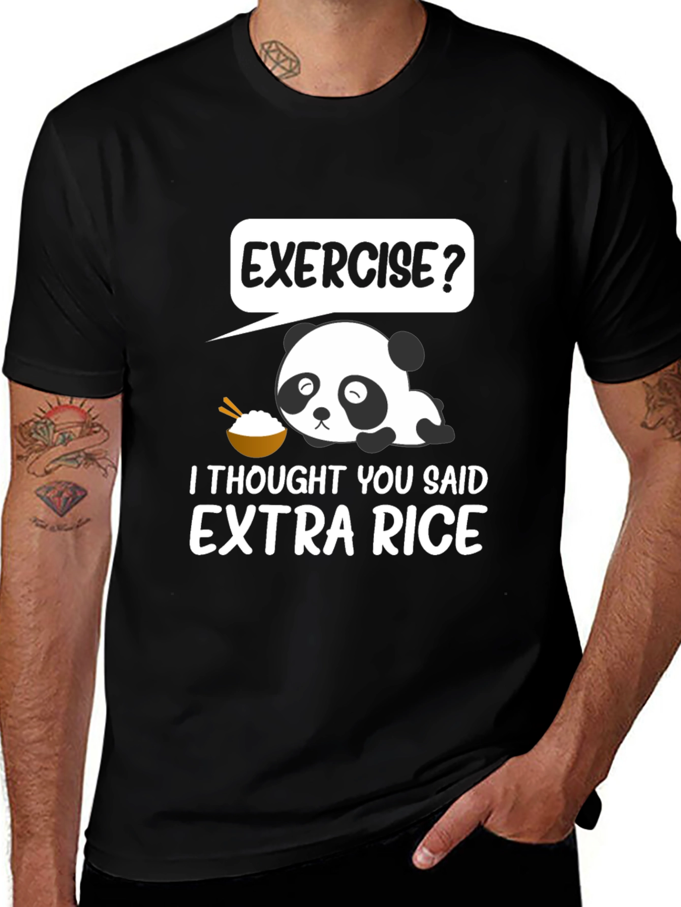 Exercise? Extra Rice Panda Graphic T-Shirt