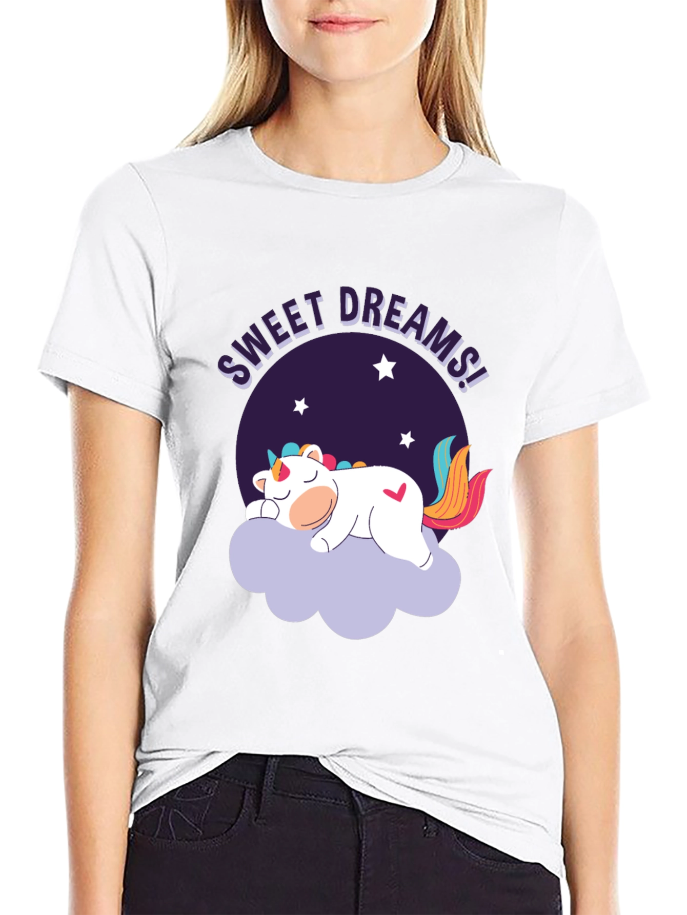 Sweet Dreams Unicorn Graphic Black T-Shirt