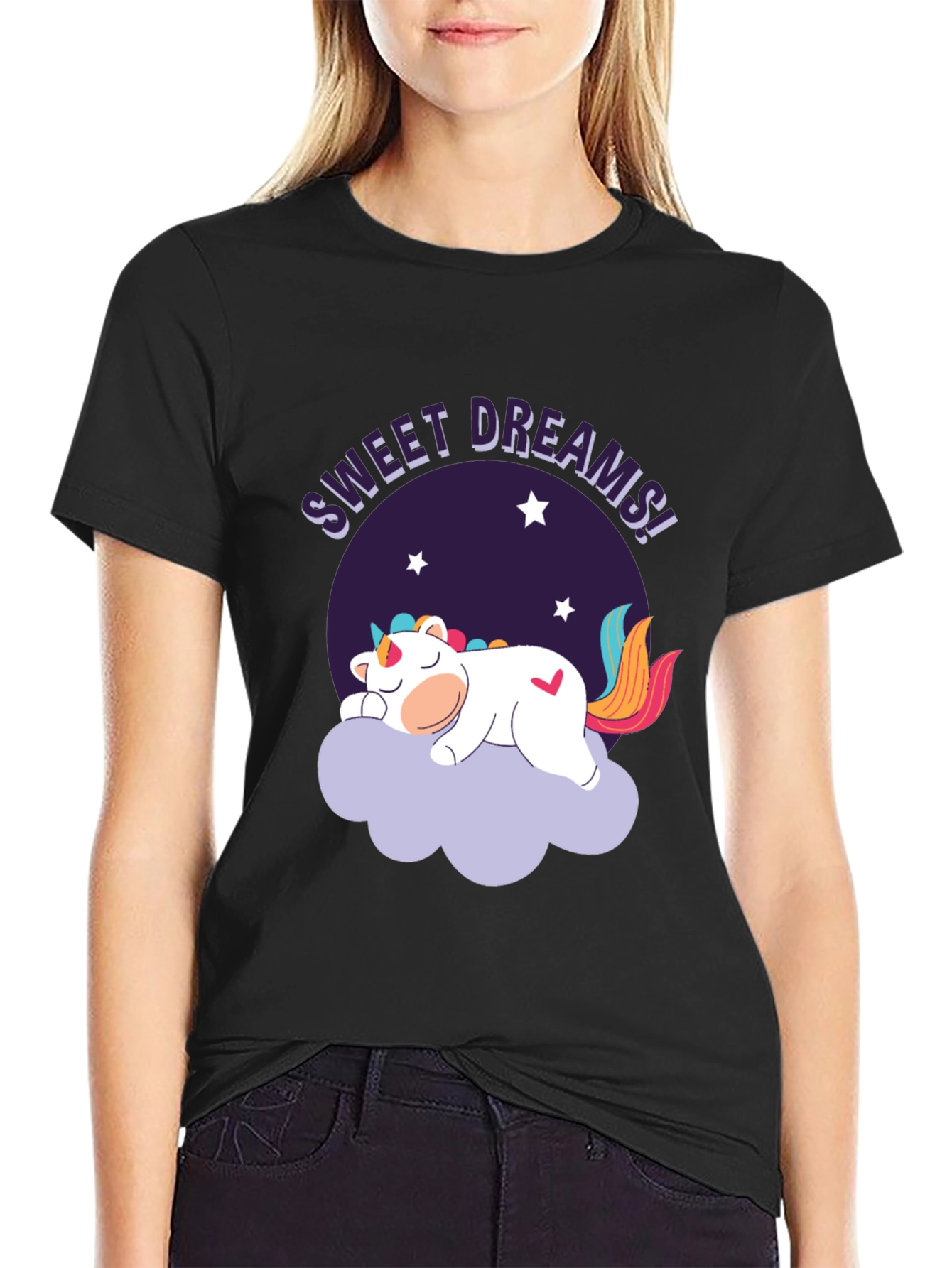 Sweet Dreams Unicorn Graphic Black T-Shirt