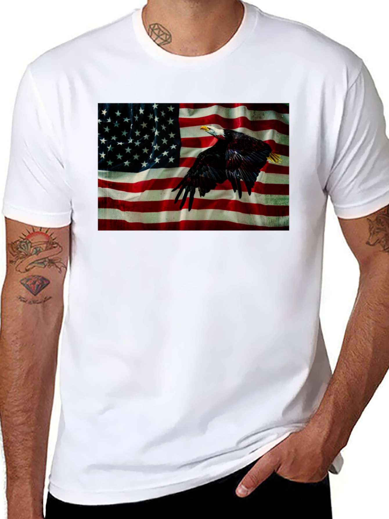 Eagle & US Flag Graphic Black T-Shirt