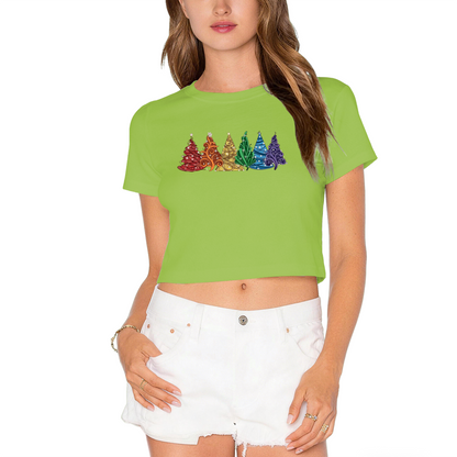 Rainbow Colorful Christmas Trees Trendy Crop Tee