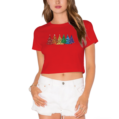 Rainbow Colorful Christmas Trees Trendy Crop Tee