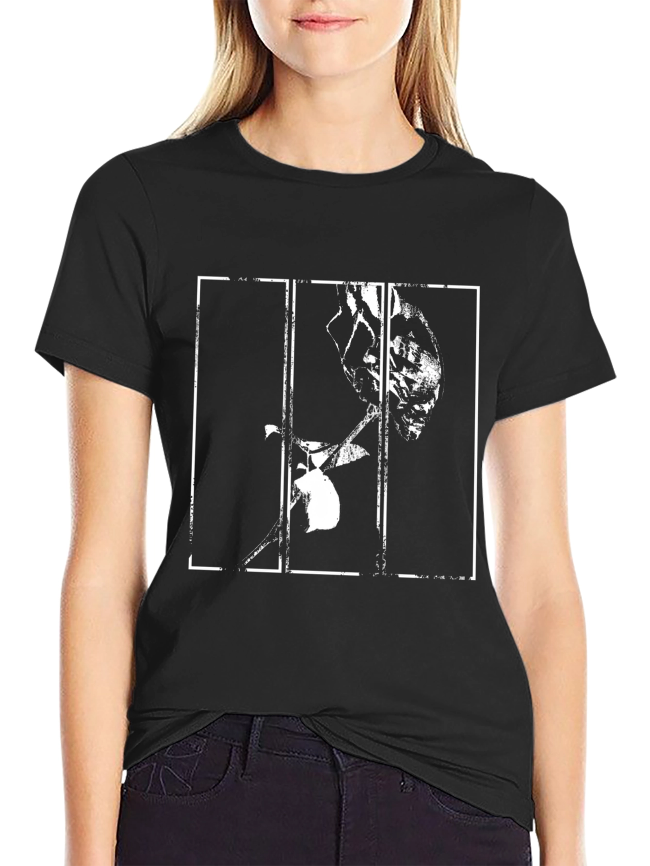 Black Rose Print Graphic T-Shirt