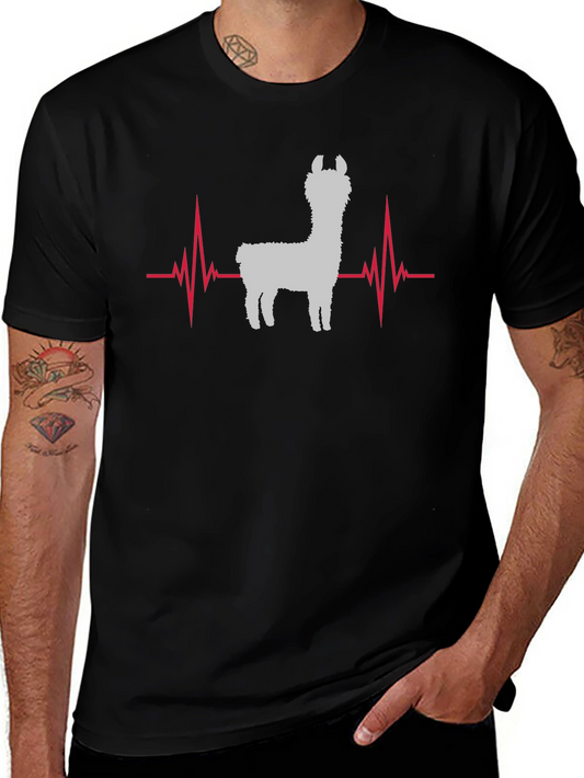 Llama Heartbeat Graphic Tee - Black Cotton T-Shirt