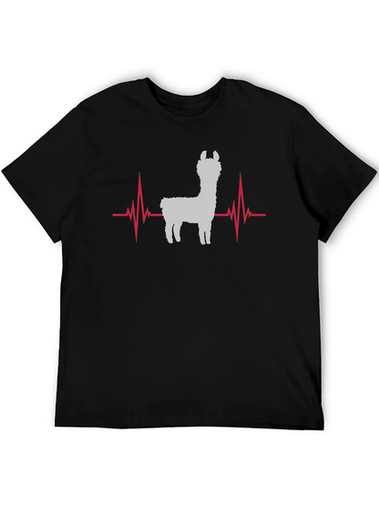 Llama Heartbeat Graphic Tee - Black Cotton T-Shirt