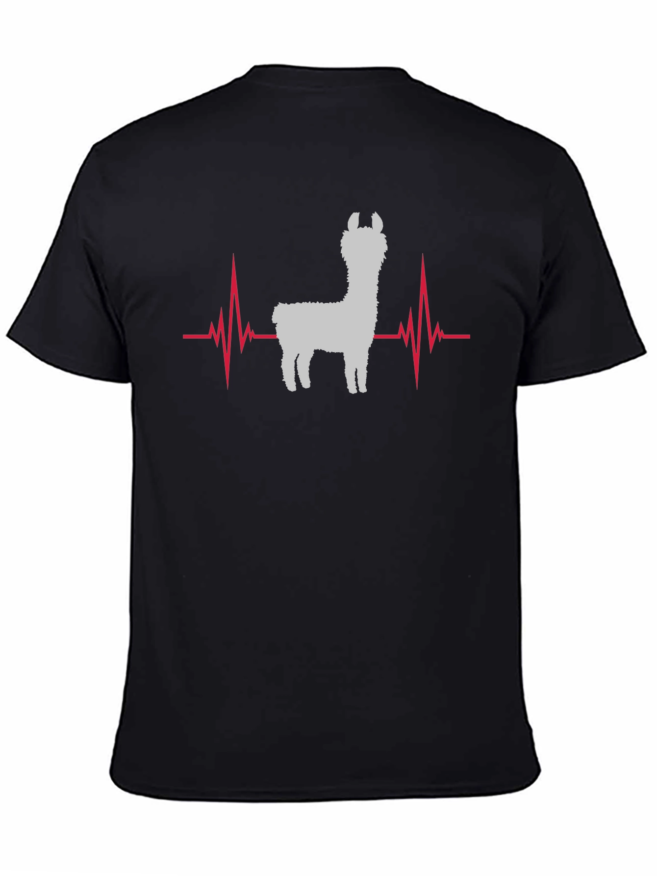 Llama Heartbeat Graphic Tee - Black Cotton T-Shirt