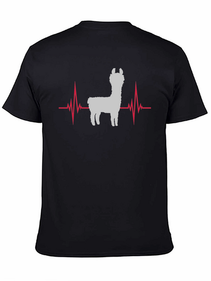 Llama Heartbeat Graphic Tee - Black Cotton T-Shirt