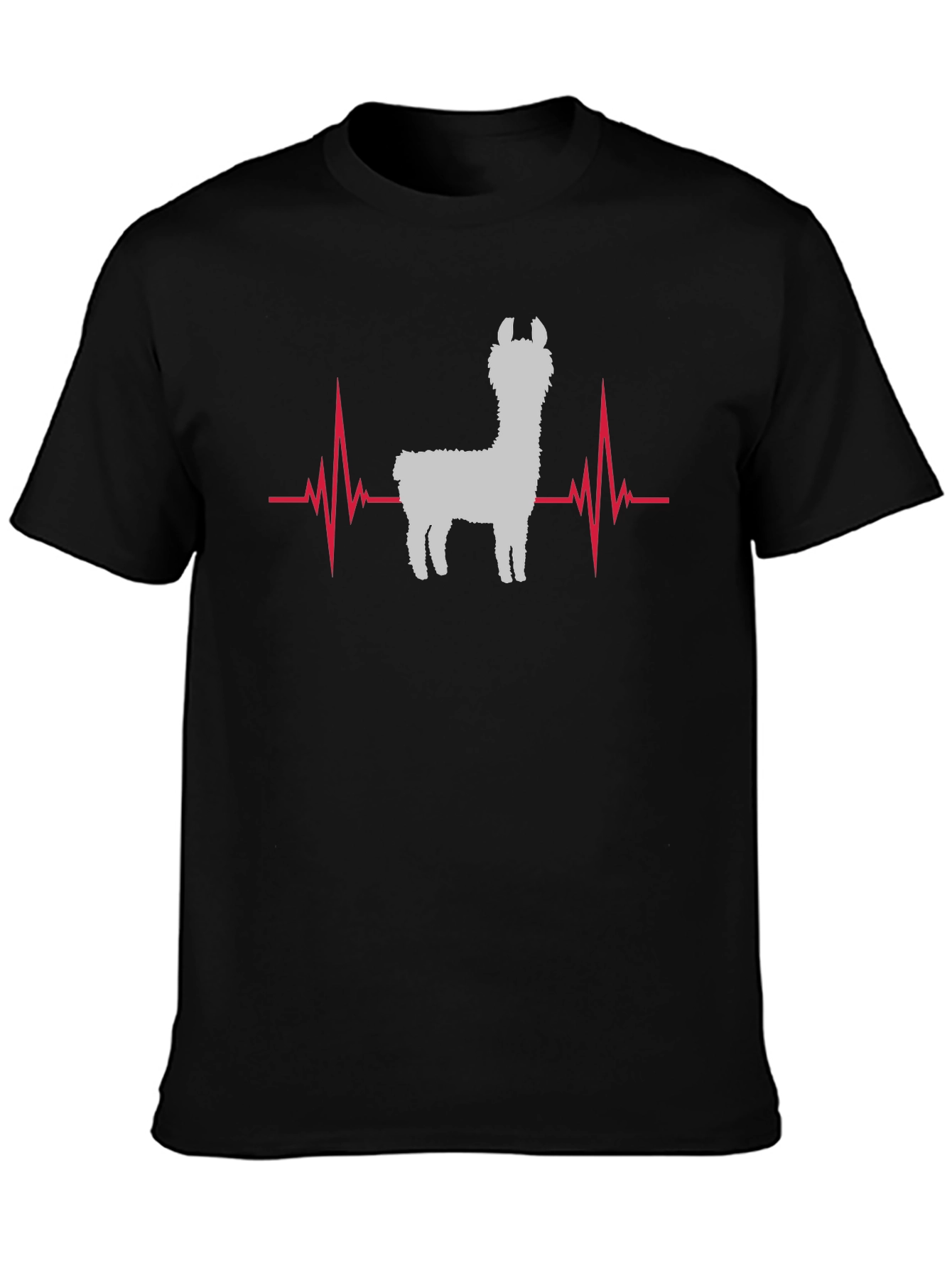 Llama Heartbeat Graphic Tee - Black Cotton T-Shirt