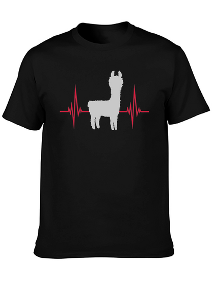 Llama Heartbeat Graphic Tee - Black Cotton T-Shirt