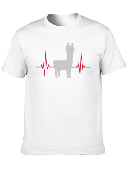 Llama Heartbeat Graphic Tee - Black Cotton T-Shirt