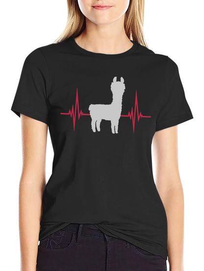 Llama Heartbeat Graphic Tee - Black Cotton T-Shirt