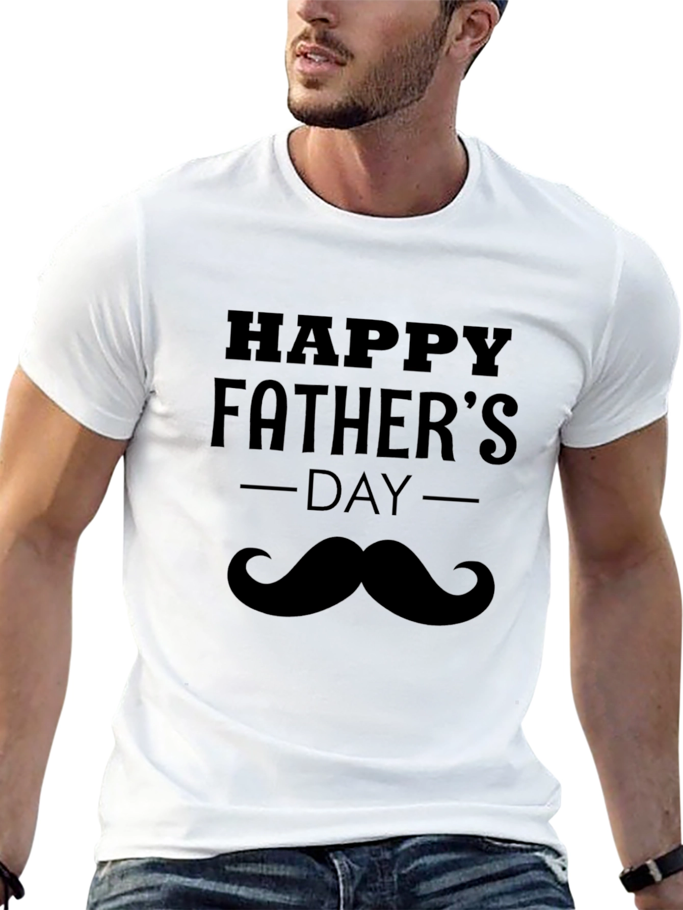 Happy Fathers Day T-Shirt Mustache Graphic Tee