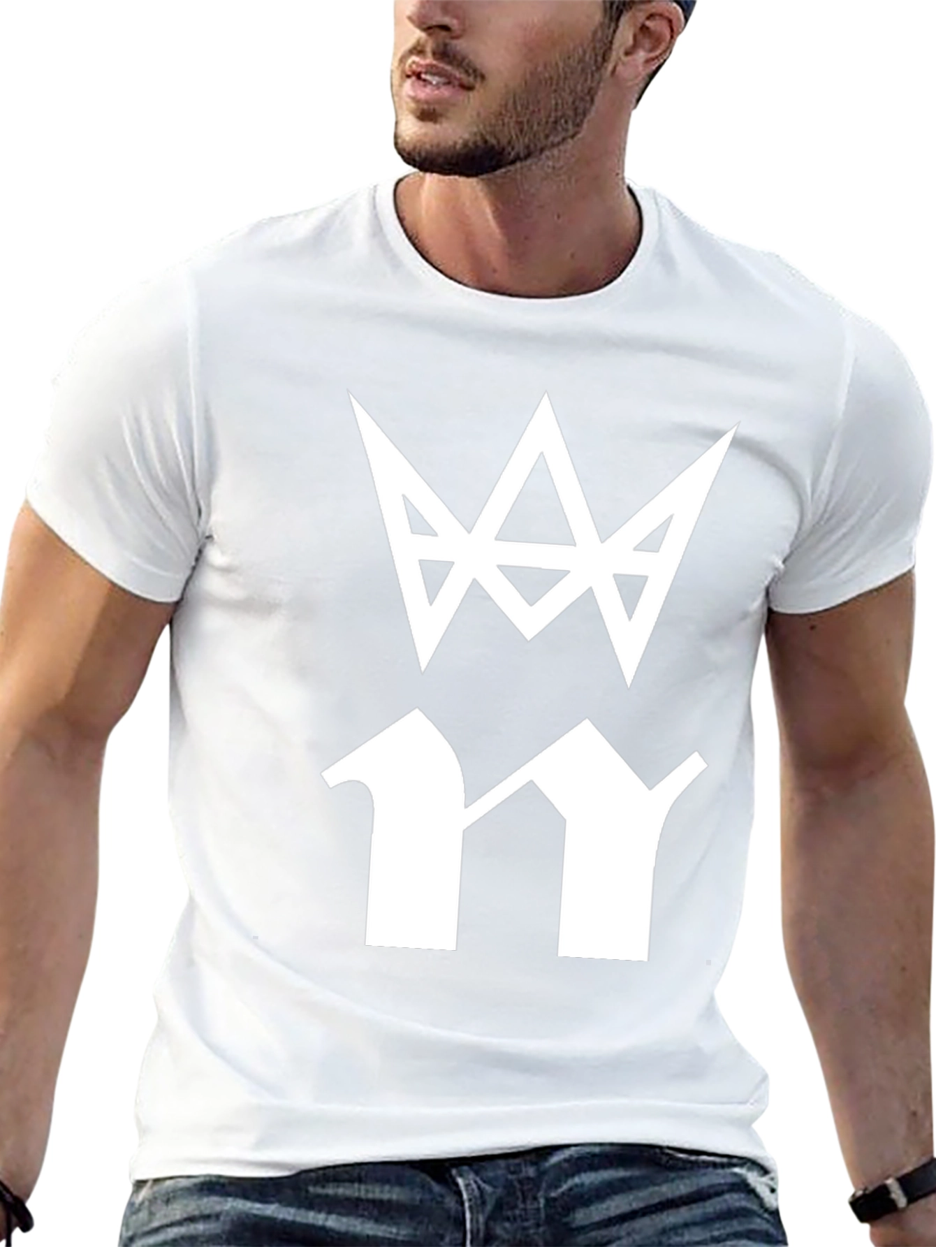 Mens Black T-Shirt with White Graphic Print