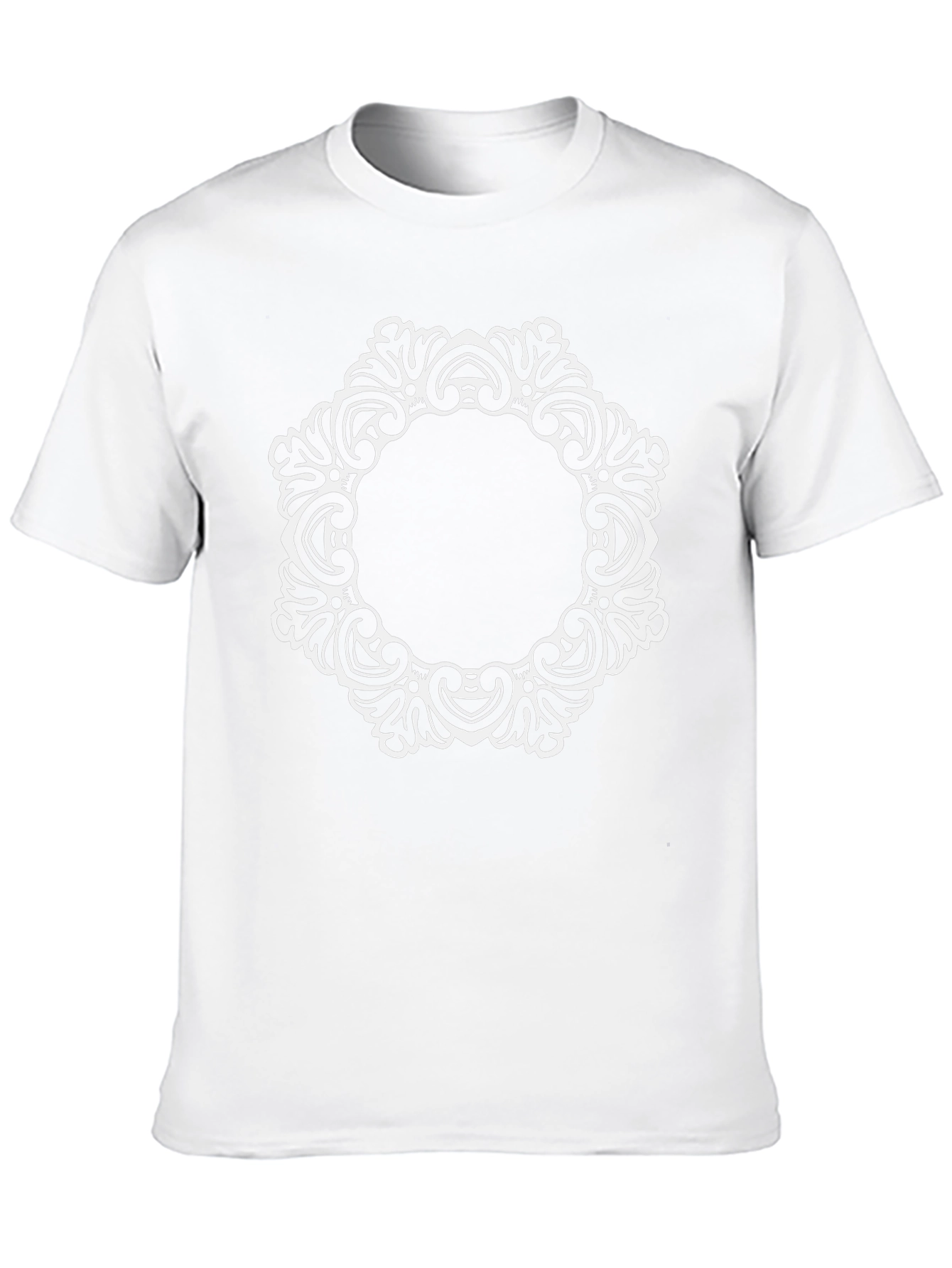 Elegant Black Tee with Ornate White Circle Design