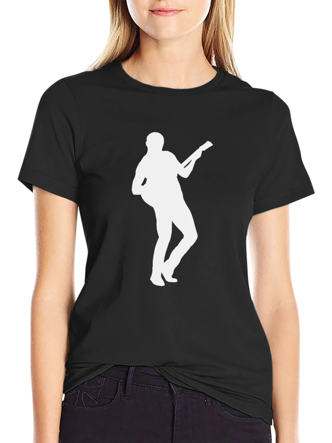 Guitar Player Silhouette Graphic Black T-Shirt