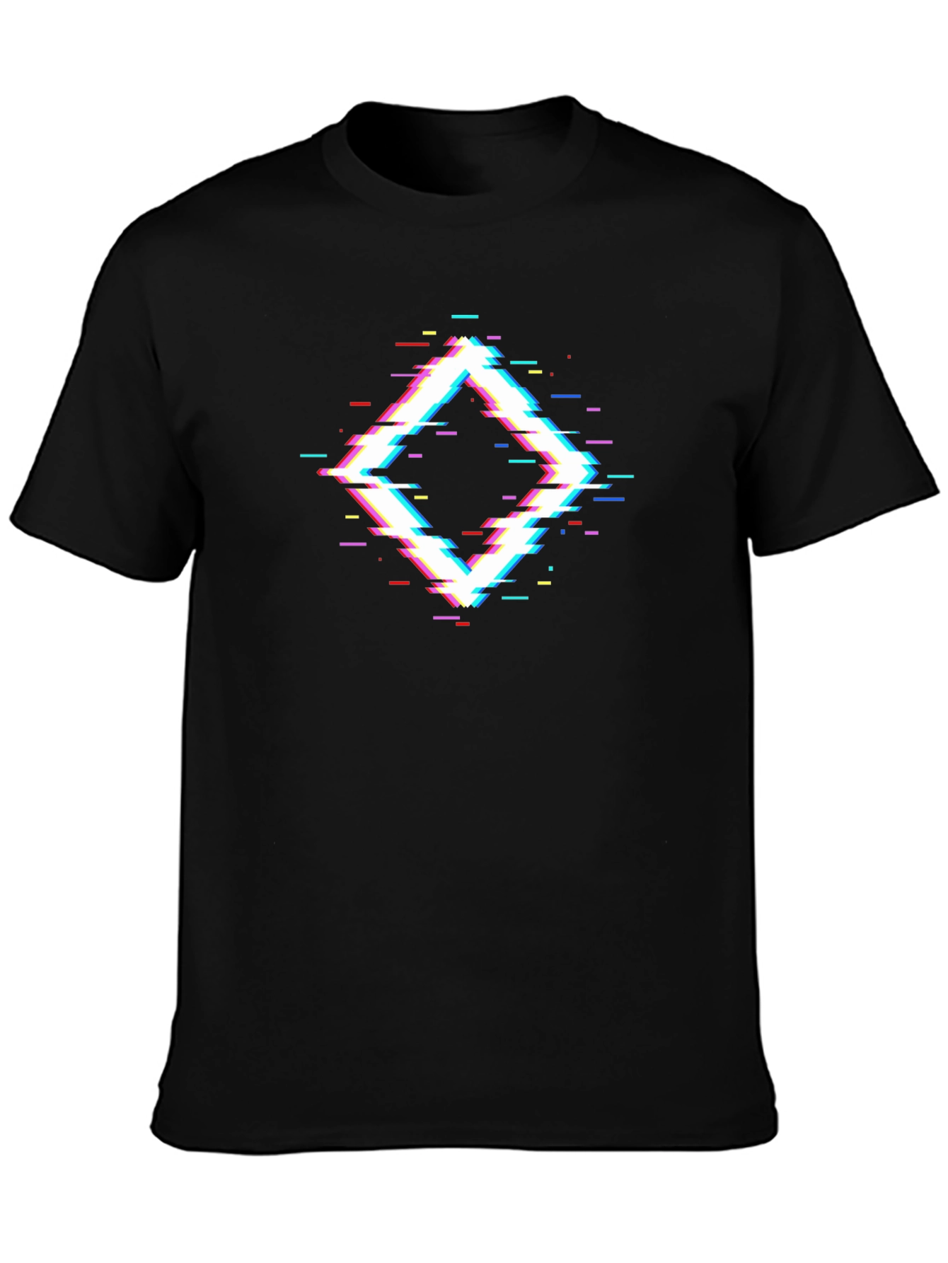 Glitch Diamond Black T-Shirt - Modern Geometric Design