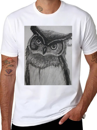Owl Sketch Graphic Print Black T-Shirt