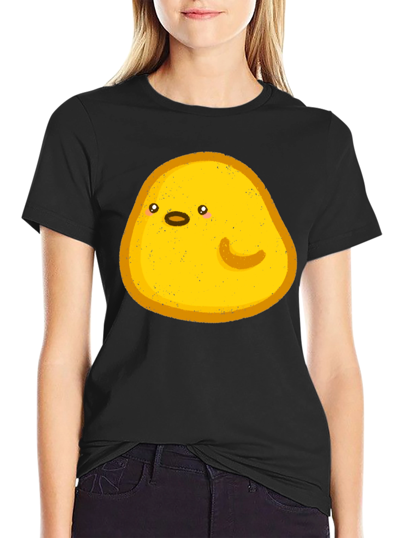 Cute Yellow Blob Graphic Tee - Black Casual Shirt