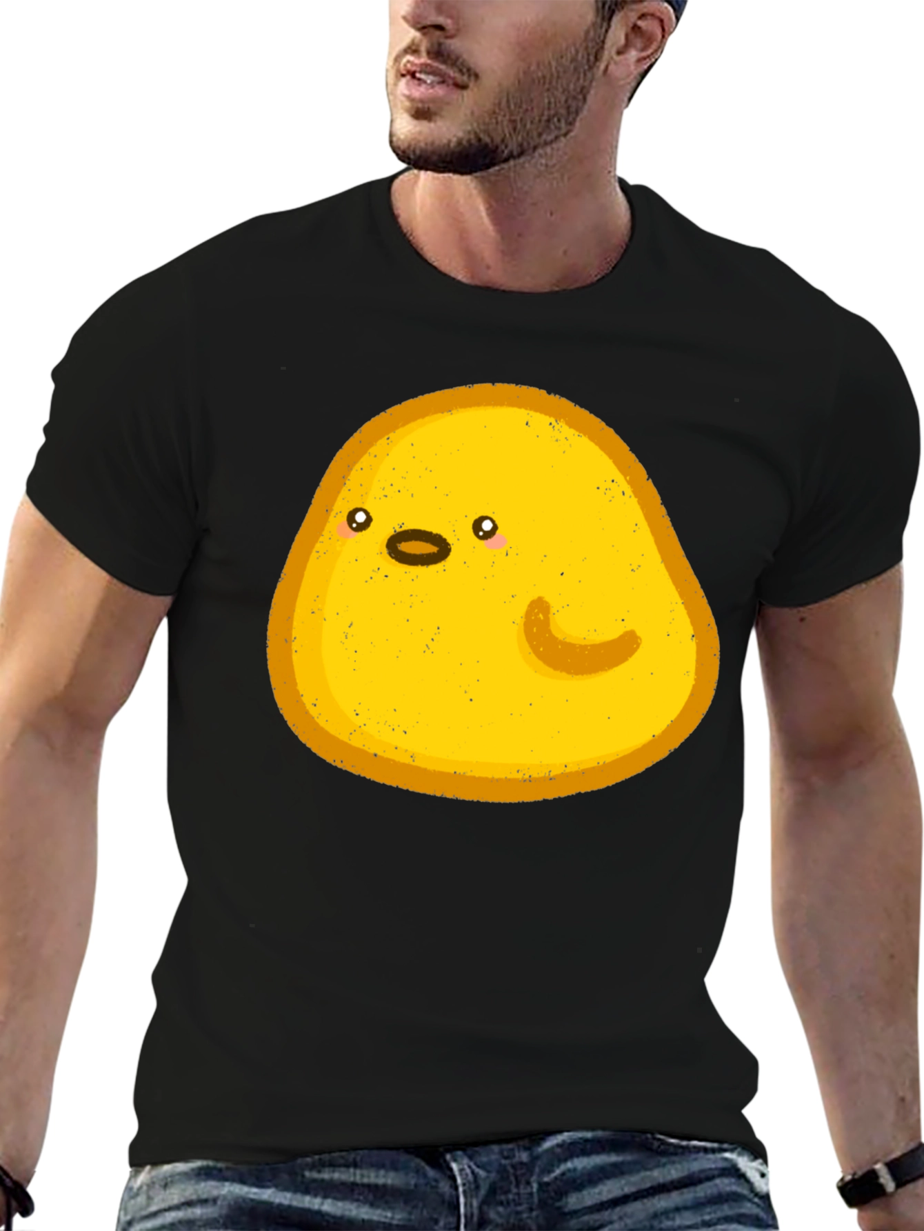 Cute Yellow Blob Graphic Tee - Black Casual Shirt