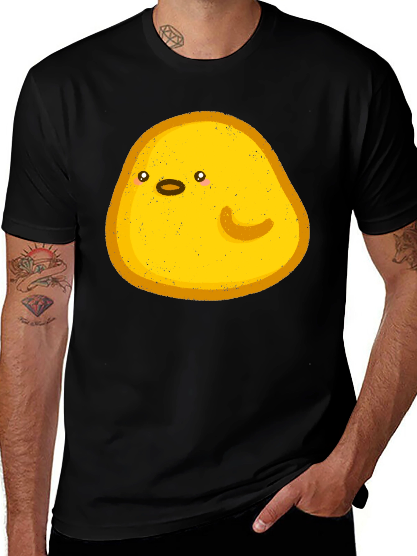 Cute Yellow Blob Graphic Tee - Black Casual Shirt