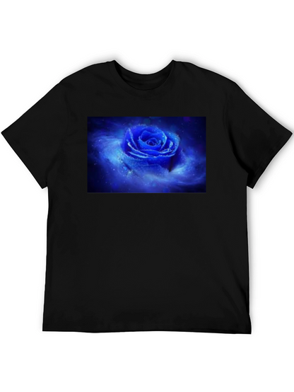 Black T-Shirt with Galaxy Rose Print