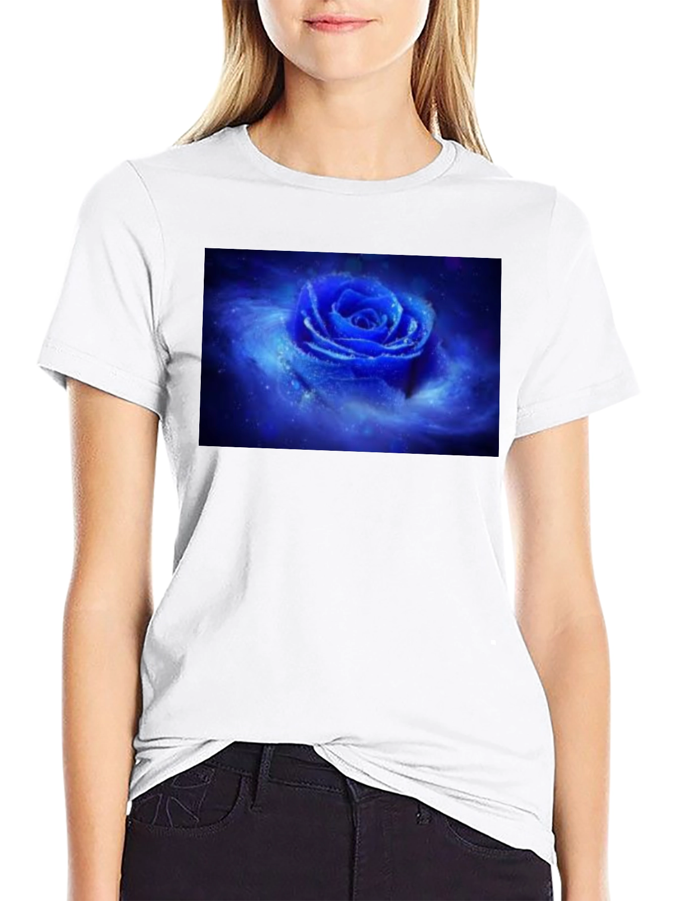 Black T-Shirt with Galaxy Rose Print