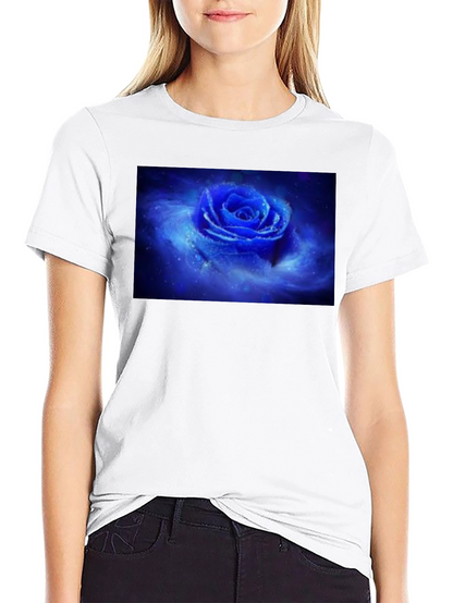 Black T-Shirt with Galaxy Rose Print