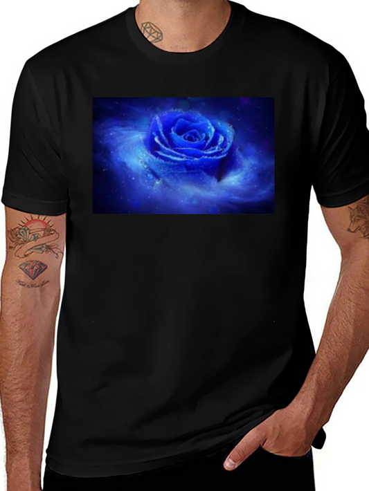 Black T-Shirt with Galaxy Rose Print