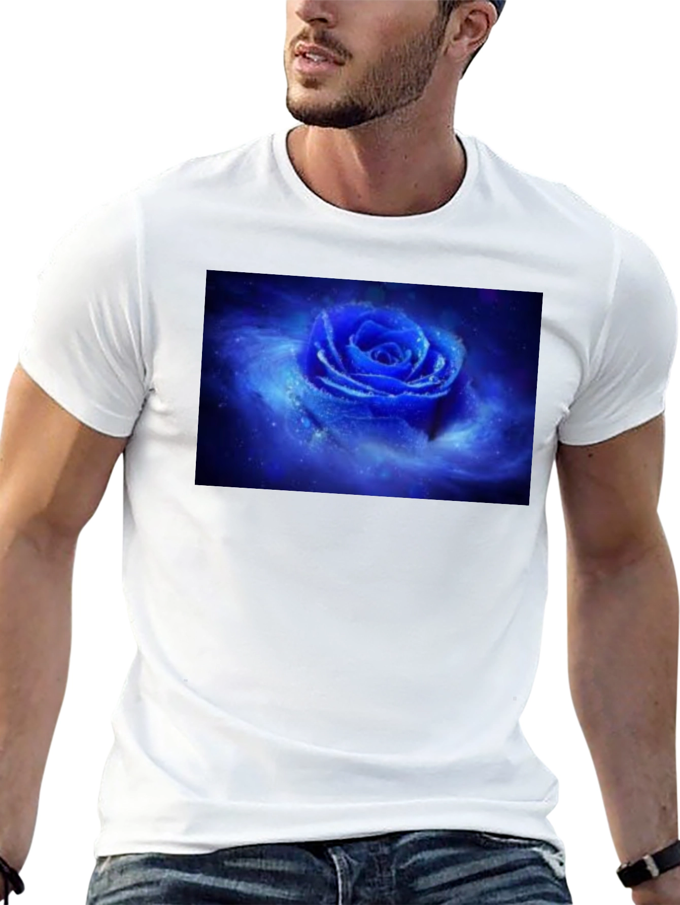 Black T-Shirt with Galaxy Rose Print