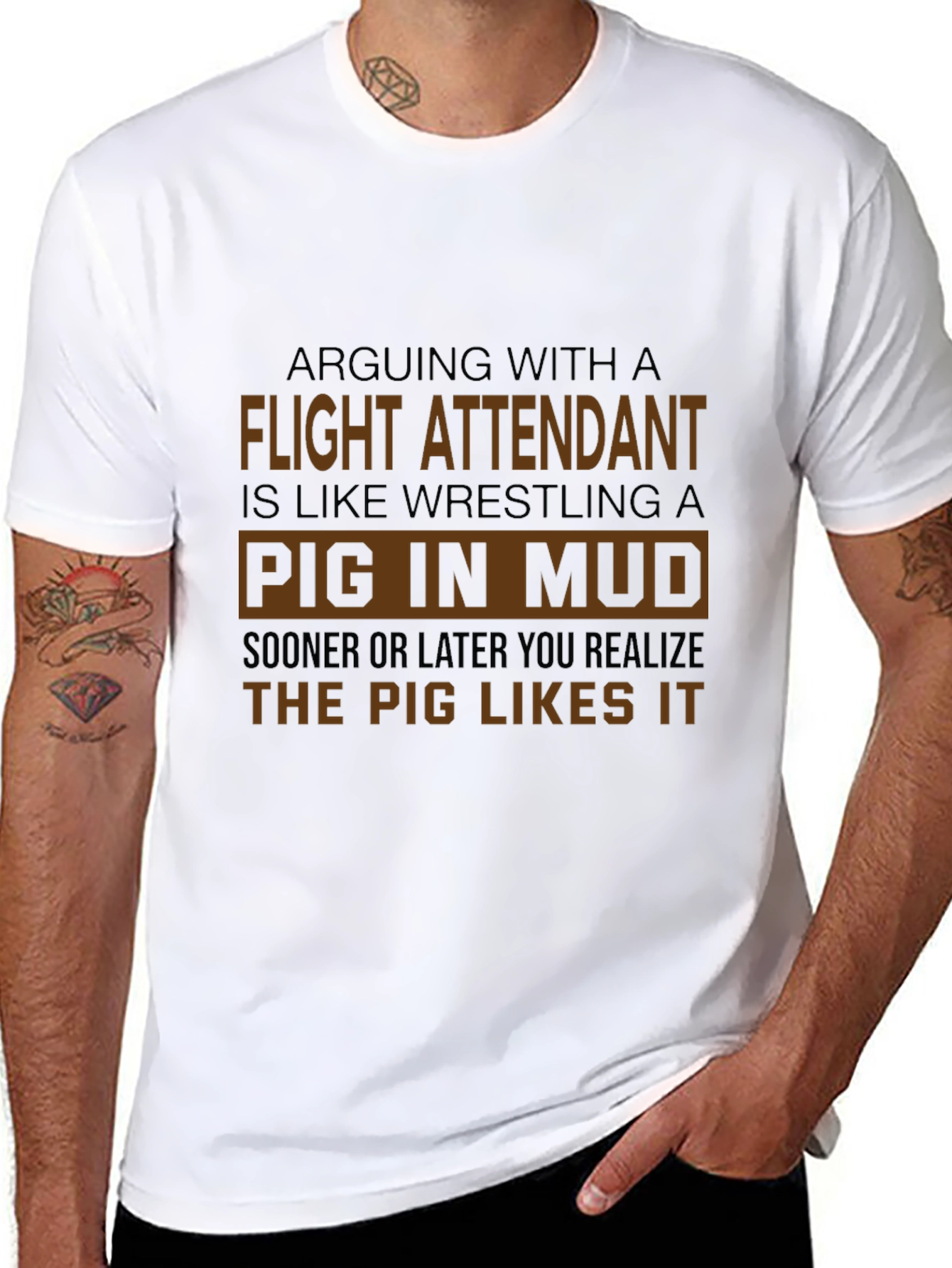 Flight Attendant Pig in Mud T-Shirt
