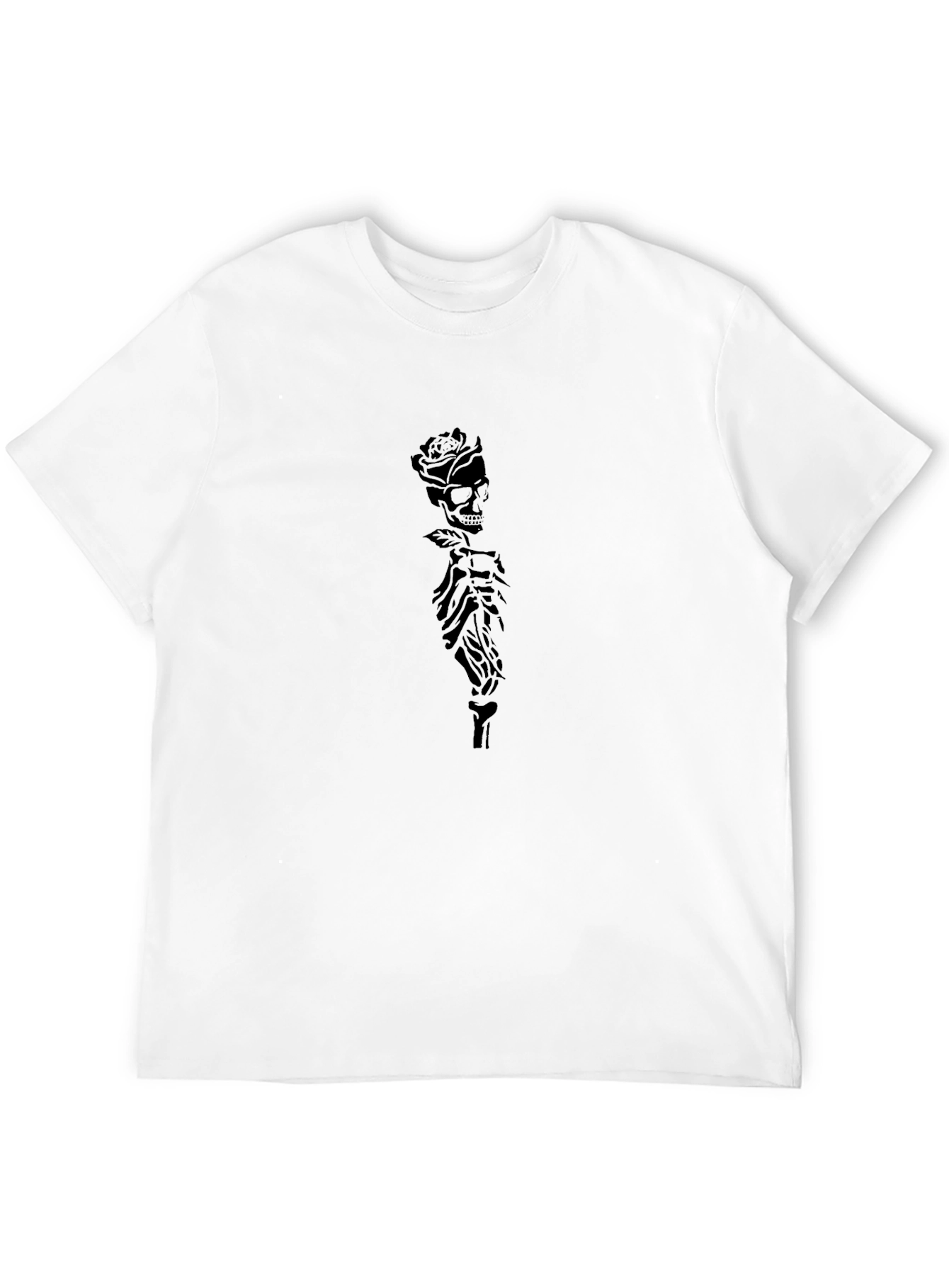 Rose Skull Skeleton Graphic Black T-Shirt
