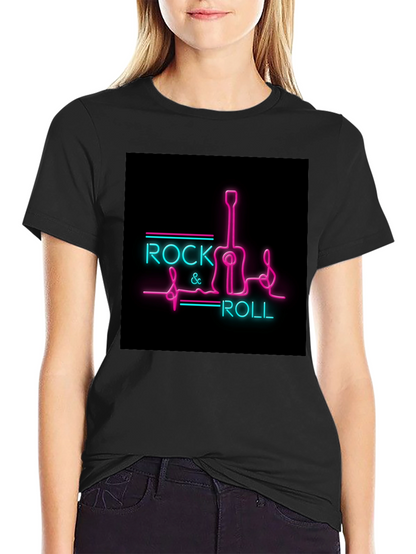Rock & Roll Guitar Neon Graphic Black T-Shirt