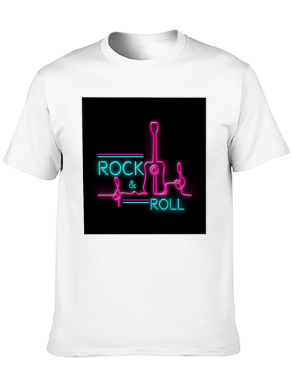 Rock & Roll Guitar Neon Graphic Black T-Shirt