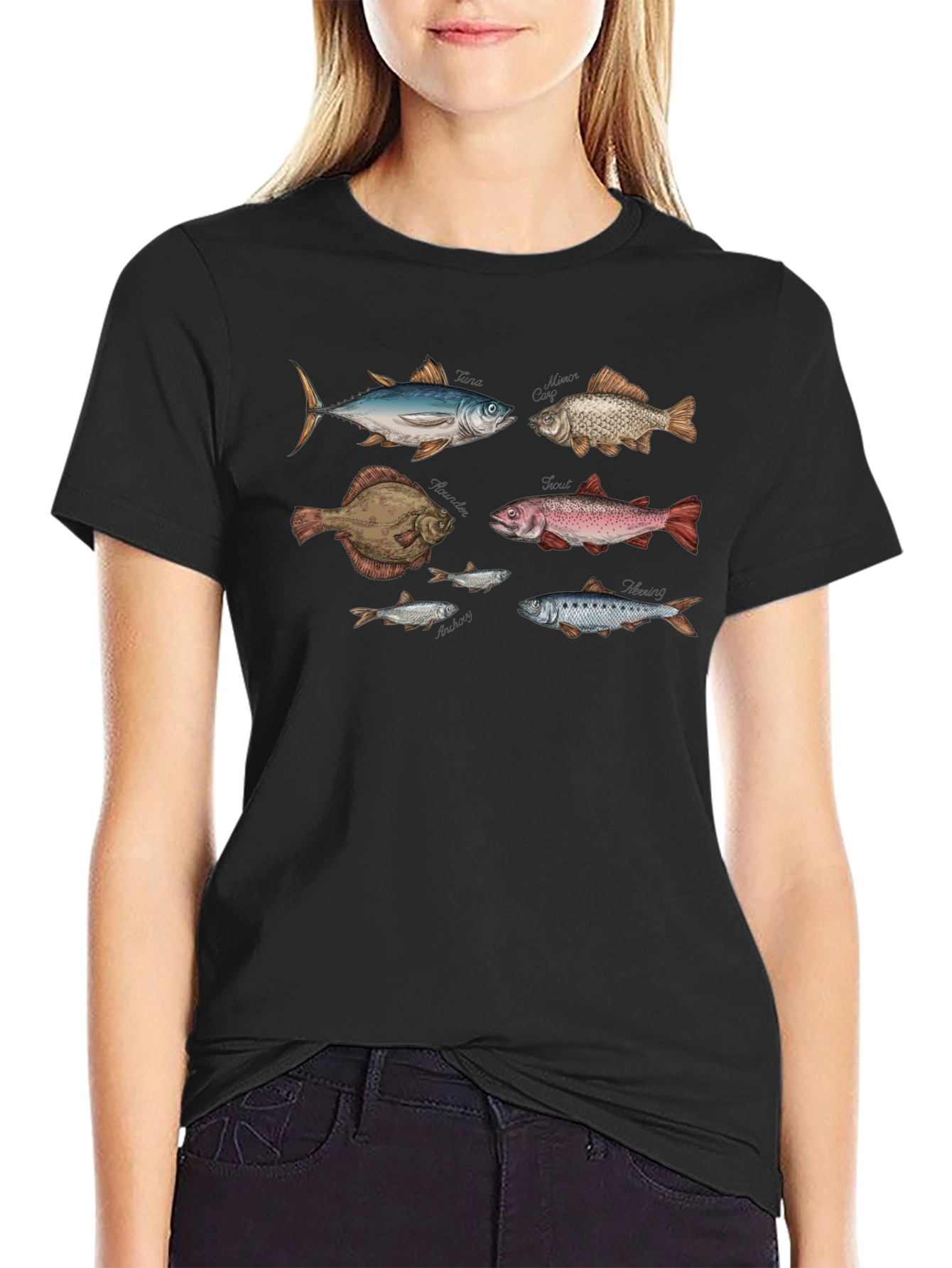 Fish Print Black T-Shirt