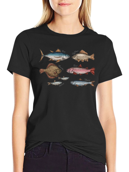 Fish Print Black T-Shirt
